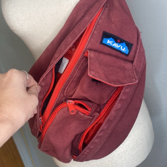 Kavu Crossbody Belt Bag with Adjustable Rope Detail Straps- Maroon - Picture 2 of 6